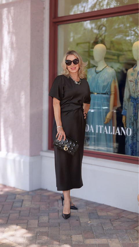 Draped-waist midi dress by Rinascimento, made in Italy
