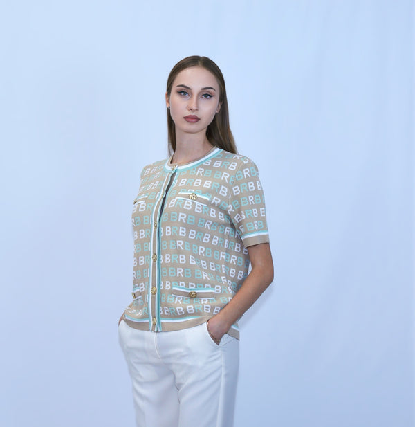 Beige Knitted jacket with short sleeves