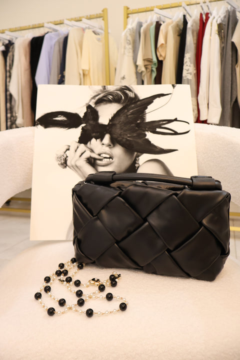Black woven leather bag