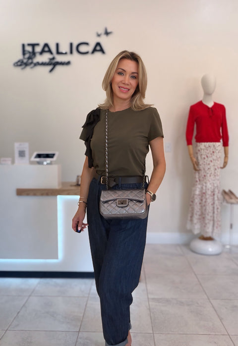 Grey Quilted Crossbody Bag with Chain Strap — ITALICA Boutique Sarasota