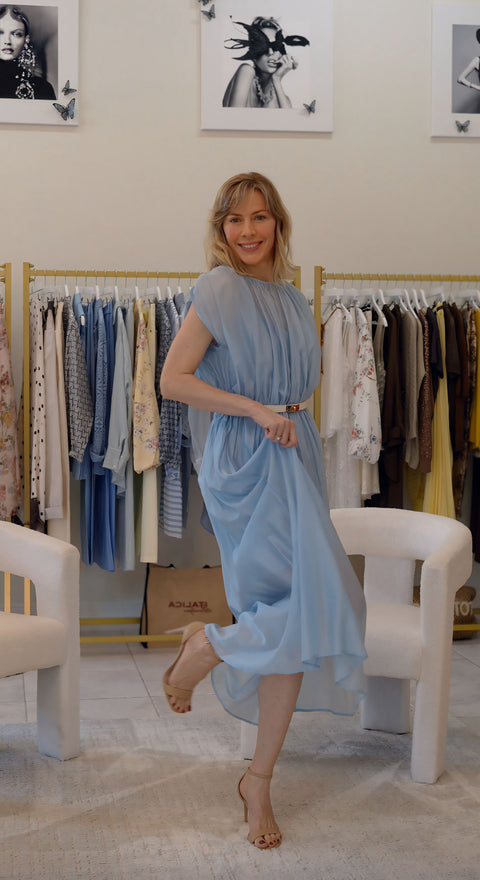 Light Blue Pleated Maxi Summer Dress