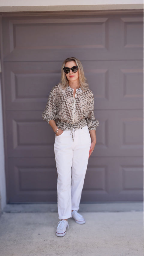 White corduroy straight-leg pants by Almanegra, ITALICA Boutique Sarasota